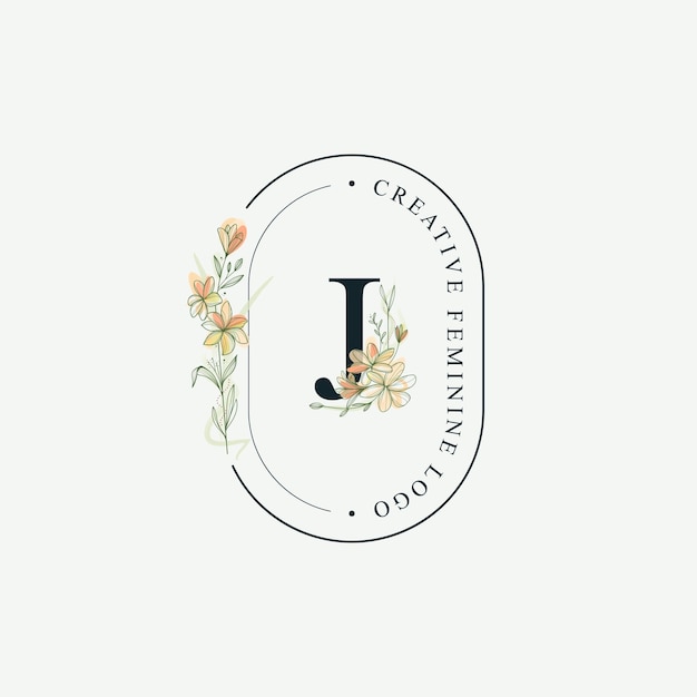 Iniciales letra J Plantilla de logotipos florales de boda, elegantes plantillas mínimas modernas dibujadas a mano