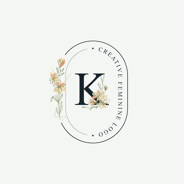 Vector iniciales letra k plantilla de logotipos florales de boda, elegantes plantillas mínimas modernas dibujadas a mano