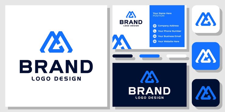 Vector iniciales letra mc cm monograma geometric mountain icon diseño de logotipo con plantilla de tarjeta de visita