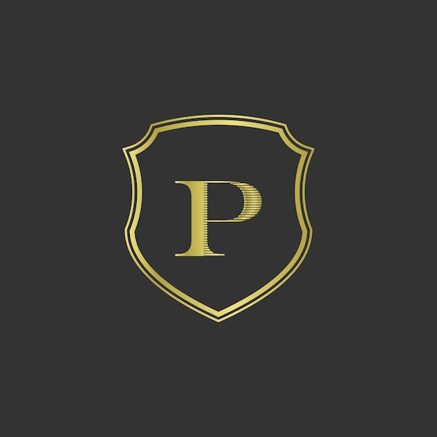 Iniciales letra p elegante logo dorado