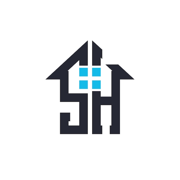 Iniciales SH Casa Logo Diseño Creativo Letra SH con Icono de la Casa para Propiedad Inmobiliaria y Marca de Negocios