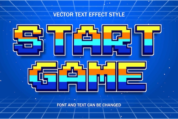 Iniciar juego pixel art fuente de efecto de texto editable diseño de plantilla de videojuegos de estilo retro vintage