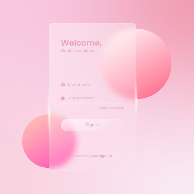 Iniciar sesión en el concepto de diseño de glassmorphism de la página para la plantilla de pantalla ui ux gui