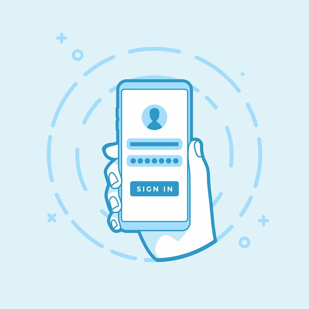 Vector iniciar sesión en la pantalla del teléfono inteligente