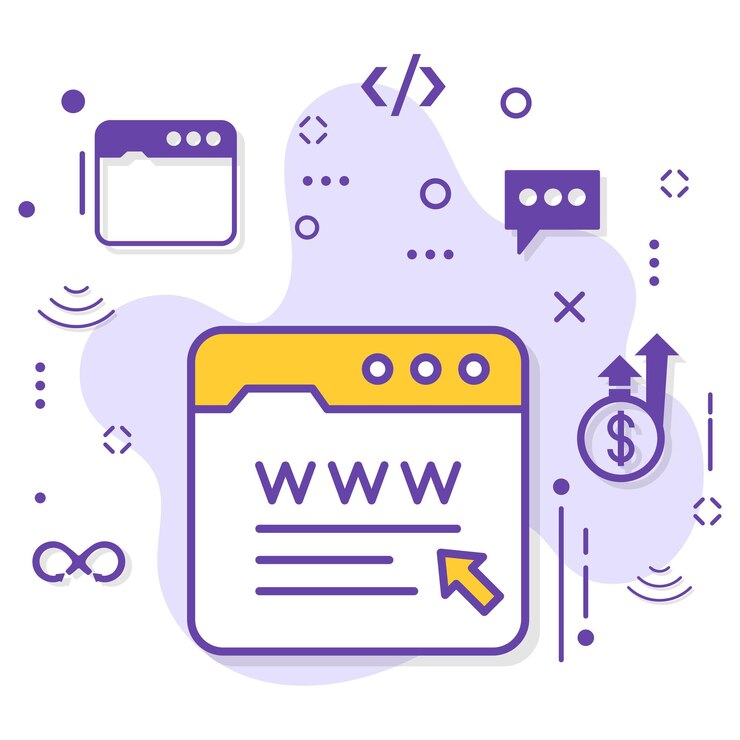 Vector inicie sesión en la aplicación web, www, haga clic en el diseño de iconos vectoriales, la computación en la nube y los servicios de alojamiento de internet símbolo