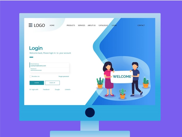 Inicie sesión en la página de inicio con diseño plano