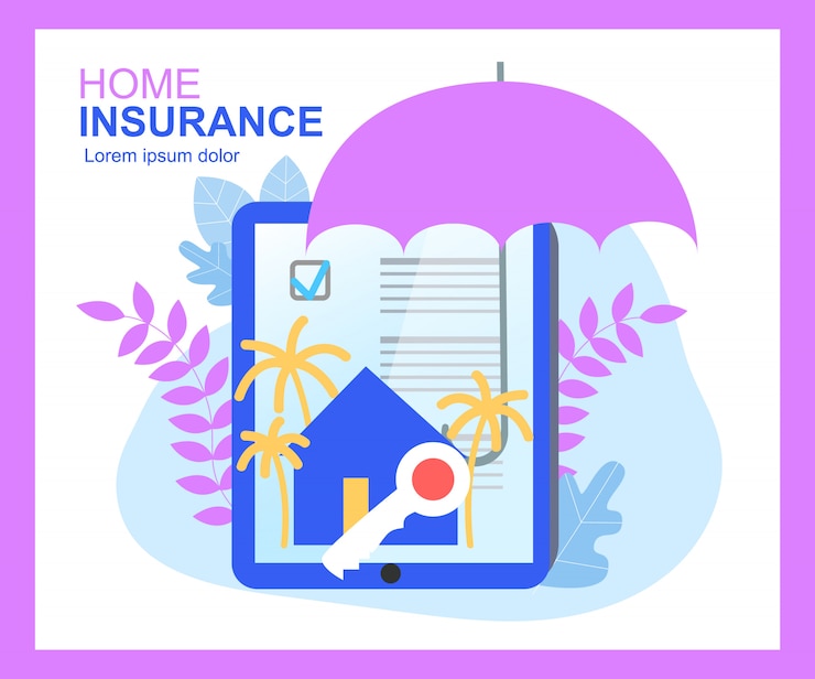 Vector inicio contrato de seguro signo umbrella protection house key