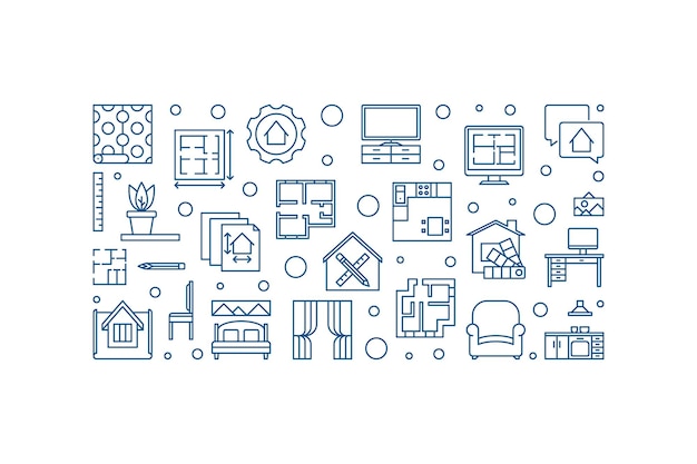 Inicio Diseño de interiores vector azul línea horizontal ilustración