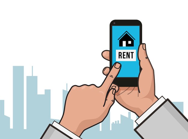 Inicio icono en la pantalla del teléfono inteligente. Alquiler de apartamentos, aplicación de casas.