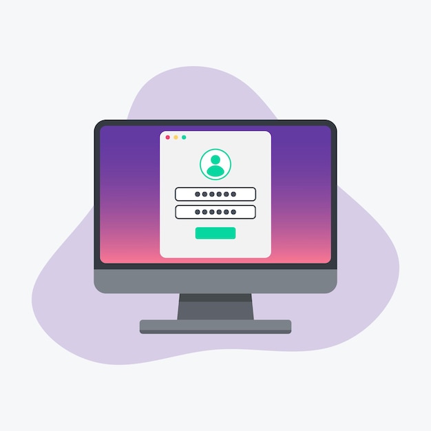 Inicio de sesión y contraseña de la autorización de usuario en la ilustración de vector de concepto de computadora