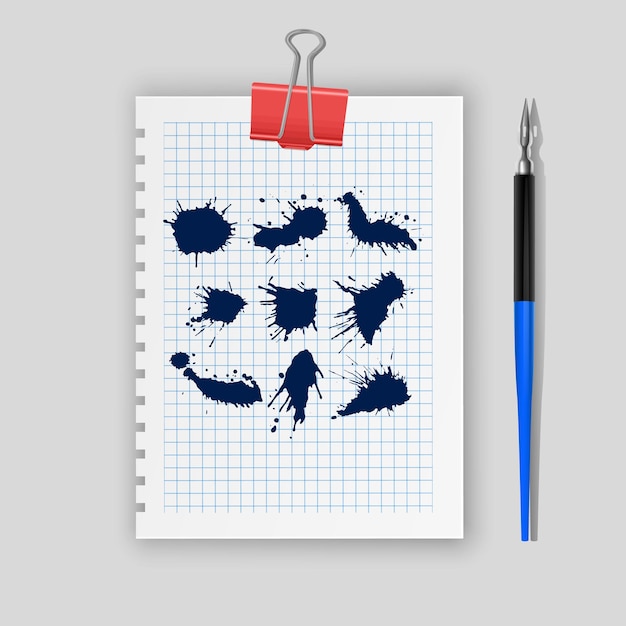 Ink Splat Set y formato vectorial de pluma de tinta caligráfica azul