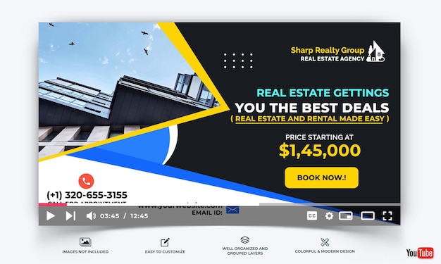 Inmobiliaria YouTube Miniatura Plantilla Vector Premium