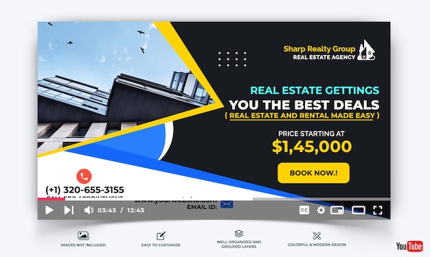 Inmobiliaria youtube miniatura plantilla vector premium