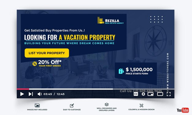 Inmobiliaria YouTube Miniatura Plantilla Vector Premium