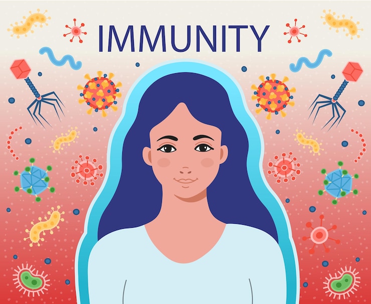 Vector la inmunidad de la mujer combate los virus y las bacterias. bacterias infecciosas y virus pandémicos. coronavirus