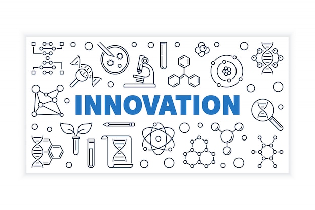 Innovación Ciencia esquema vector banner.