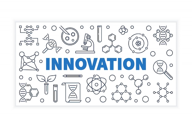 Innovación ciencia esquema vector banner.