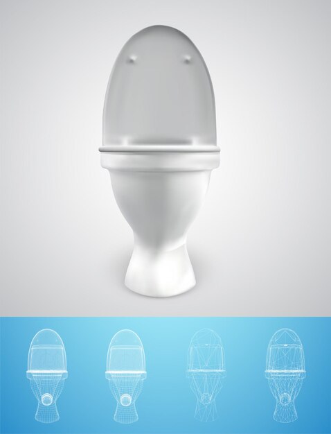 Inodoro blanco vectorial 3d con cisterna. elemento listo para el diseño de fontanería publicitaria.