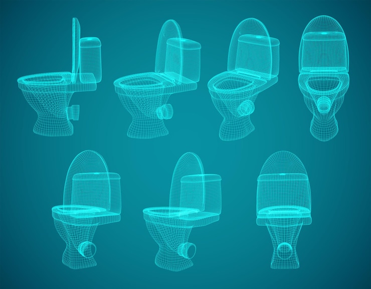 Vector inodoro blanco vectorial 3d con elemento listo para cisterna para el diseño de plomería publicitaria