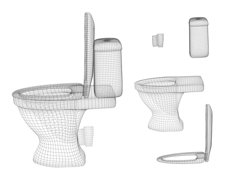 Vector inodoro blanco vectorial 3d con elemento listo para cisterna para el diseño de plomería publicitaria