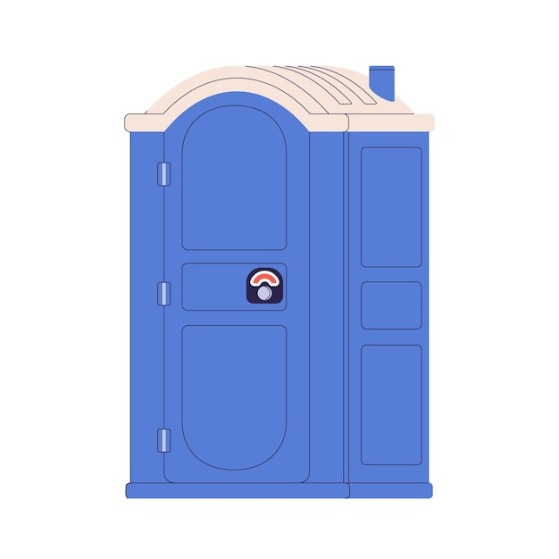 Inodoro público portátil móvil químico bio WC puerta cerrada cerrada ocupada cabaña ocupada calle al aire libre comodidad baño unisex Ilustración gráfica vectorial plana aislada sobre fondo blanco