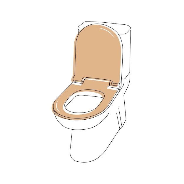 Inodoro con tapa beige. Arte lineal. Elemento de diseño. Ilustración vectorial.