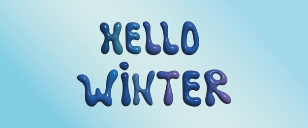 Inscripción 3D hello invierno fondo de gradiente suave de invierno