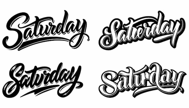 Inscripción de caligrafía del sábado Conjunto de colección Frases para el conteo de cada semana Ilustración de tinta