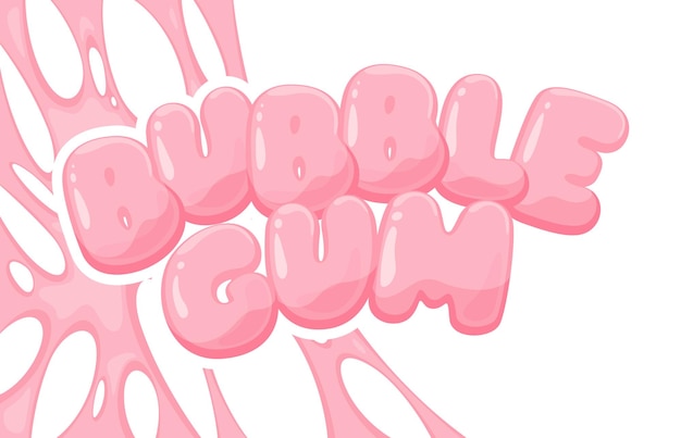 Inscripción de chicle de burbuja Chicle de mascar salpicaduras Caricatura de dulces masticables Manchas y formas elásticas pegajosas Ilustración vectorial