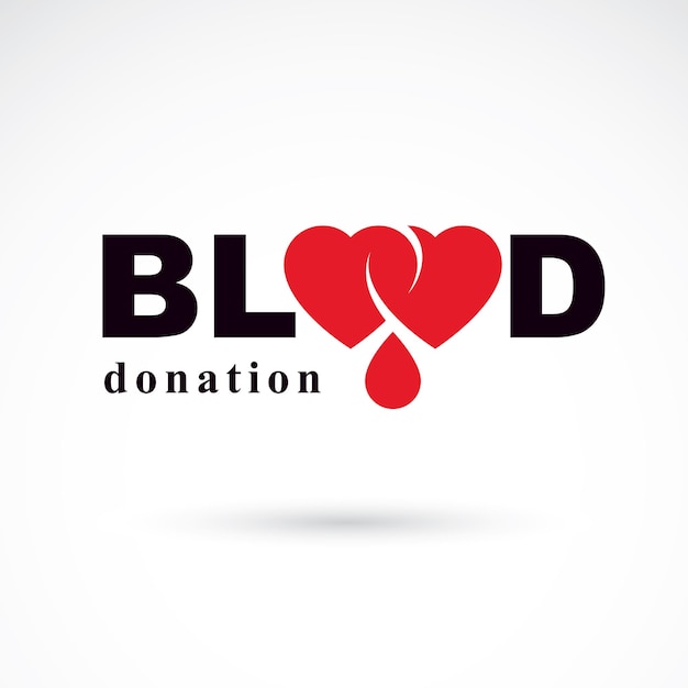 Inscripción de donación de sangre hecha con forma de corazón y gotas de sangre. Símbolo conceptual de estilo de vida saludable.