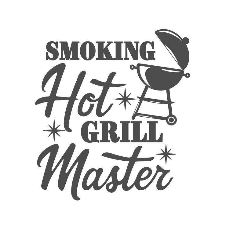 Vector inscripción de eslogan motivacional maestro de parrilla caliente para fumar citas de barbacoa vectorial