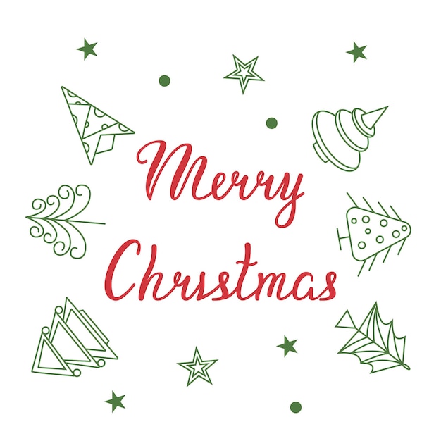 Inscripción de felicitación con árboles de Navidad plantilla vectorial con texto para tarjetas postales de embalaje