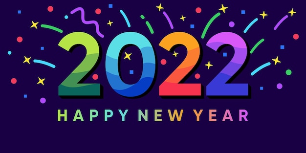 Vector inscripción feliz año nuevo 2022 en el fondo con la explosión de confeti. vector premium