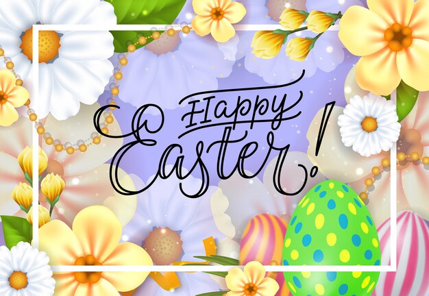 Inscripción festivo de Pascua con flores