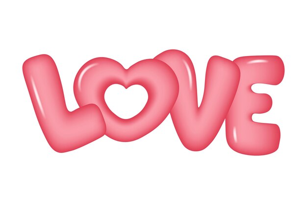 Inscripción de globo rosa 3d Amor aislado en un fondo transparente Ilustración vectorial