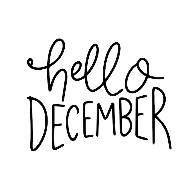 Inscripción de Hello December Banner de texto escrito a mano Hello December Arte vectorial dibujado a mano