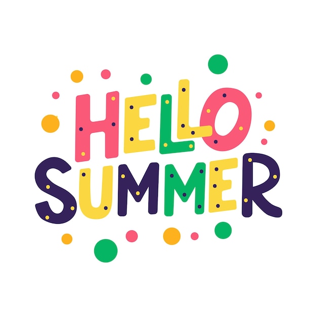 Inscripción hello verano letras brillantes sobre un fondo blanco