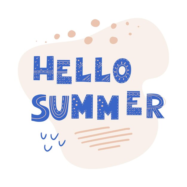 Inscripción Hola ilustración de estilo escandinavo de verano con elementos abstractos decorativos