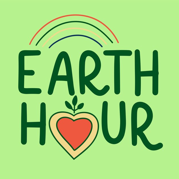 Inscripción de la Hora de la Tierra Texto de vacaciones escrito a mano Banner composición cuadrada La Hora de la Tierra Dibujado a mano.