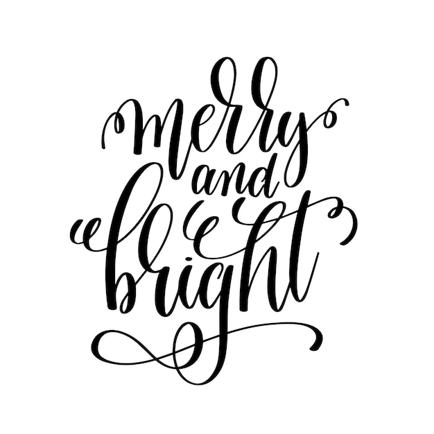 Inscripción de letras de mano feliz y brillante para tarjeta de felicitación de vacaciones de invierno Banner de Navidad
