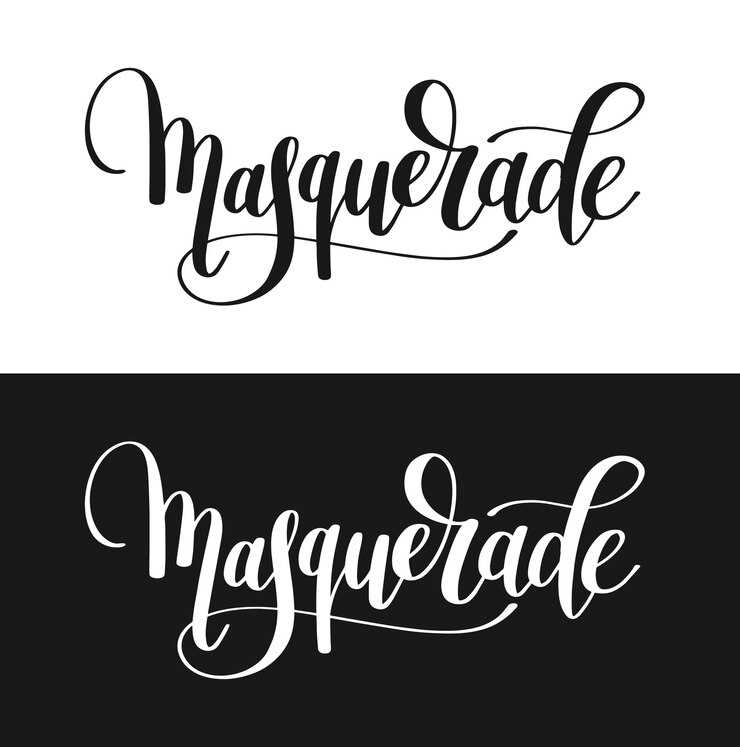 Vector inscripción de letras de mano de mascarada aislada en ilustración de vector de caligrafía de fondo blanco