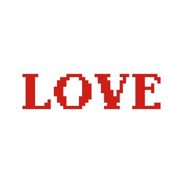 La inscripción LOVE en color rojo en el estilo de un viejo juego de píxeles