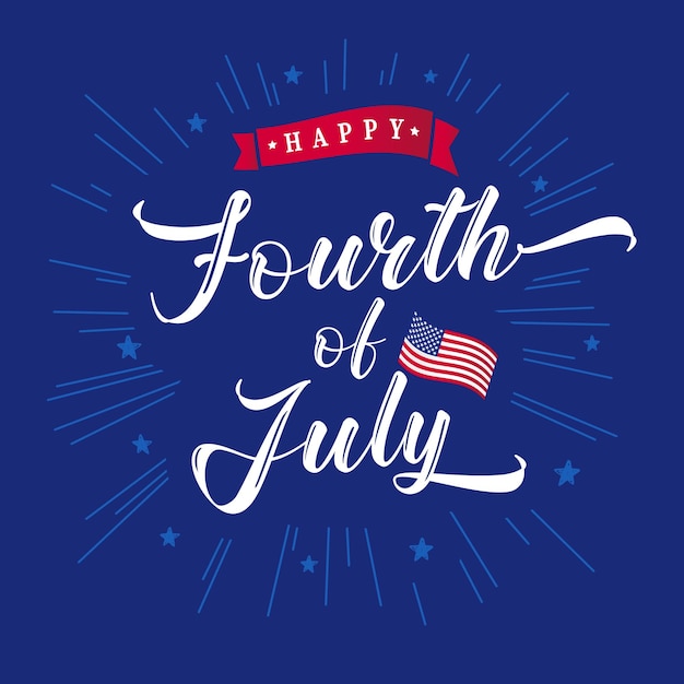 Inscripción manuscrita del 4 de julio para tarjetas de felicitación o pancartas de felicitaciones por el Día de la Independencia de los Estados Unidos