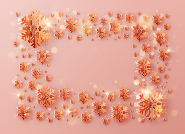 Inscripción de marco de plantilla de Navidad decorado con copos de nieve de papel de color cálido.