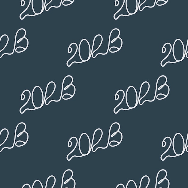 Inscripción de patrón sin costuras 2023 con una línea continua sólida Fecha en vector de número de estilo lineal