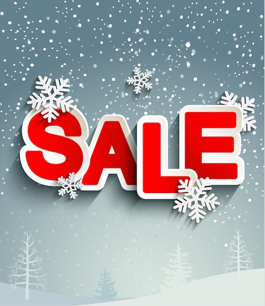 Inscripción de venta con copos de nieve.