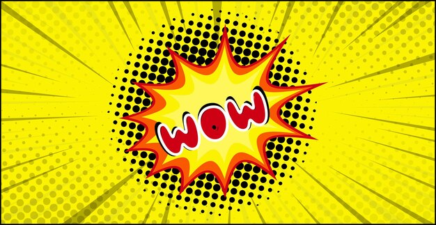 Inscripción de zoom cómico WOW sobre un fondo de color Vector