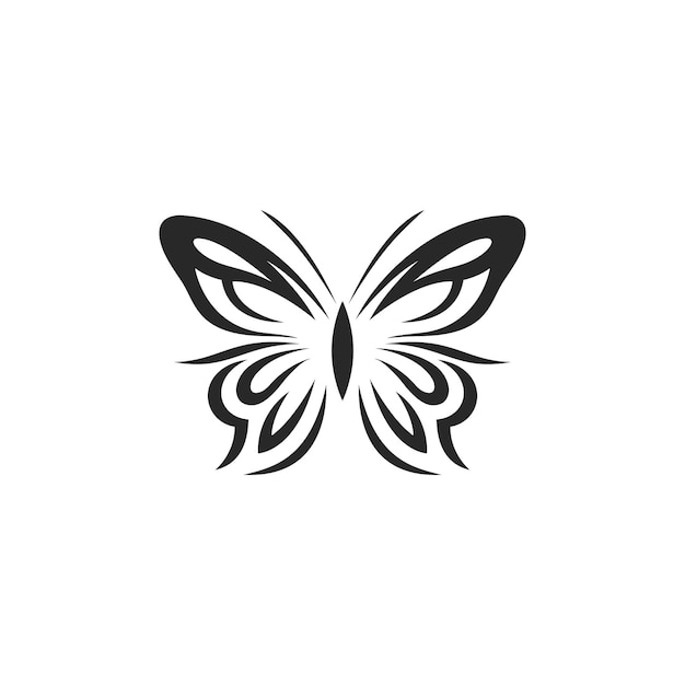 Insecto mariposa con ala adornada logotipo minimalista monocromo negro para ilustración vectorial de belleza Insecto volador alado exótico hermoso animal natural creativo verano primavera elegancia artística silueta