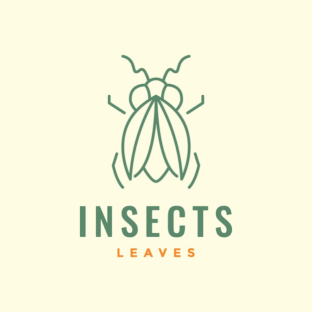 Insecto mosca hojas hoja minimalista simple línea logo diseño vector