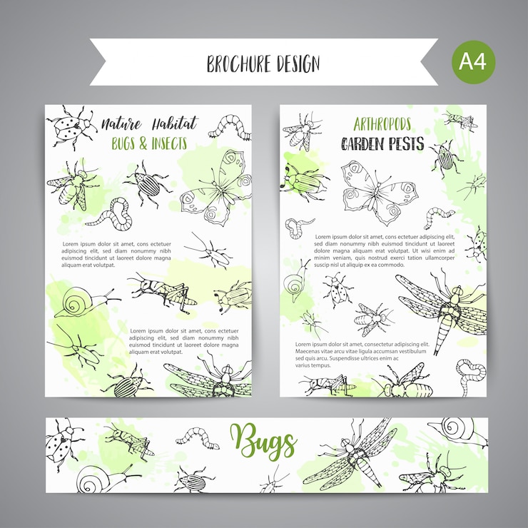 Vector insectos insectos mano dibujada banner concepto de control de plagas